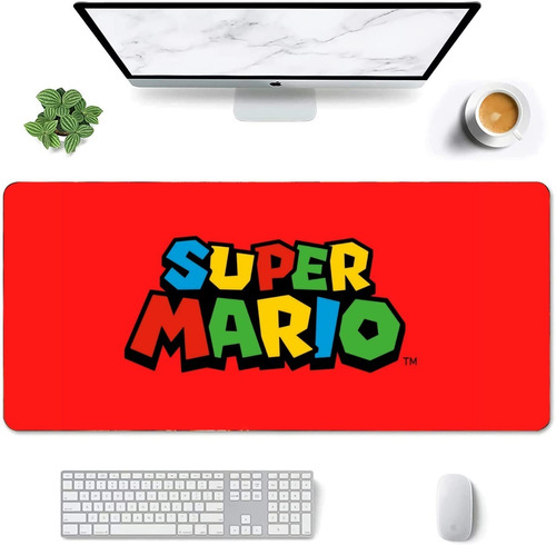 Mouse Pad Largo Super Mario Logo Colores Gamer Art 30x70cm