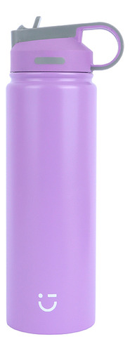 Miniso Termo Con Popote En Tapa Acero Inoxidable Lila 900 Ml