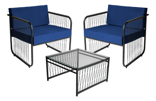 2 Poltronas E 1 Mesa De Centro Córdova Acesse Móveis Estrutura Azul