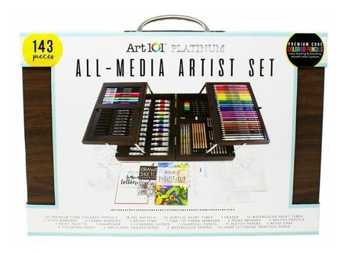 Set De Arte Dibujo Pintura Caligrafia 143 Pz Caja De Madera 