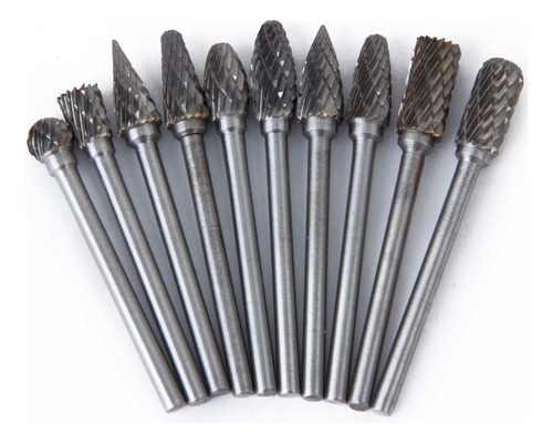 Kit 10 Rotary Files Tungsten Carbide Shank 6mm