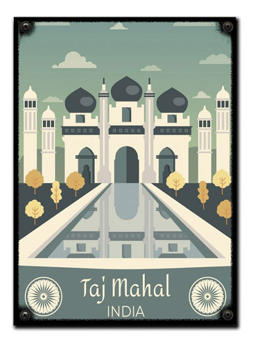 #344 - Cuadro Vintage 21 X 29 Cm / Taj Mahal India Poster 