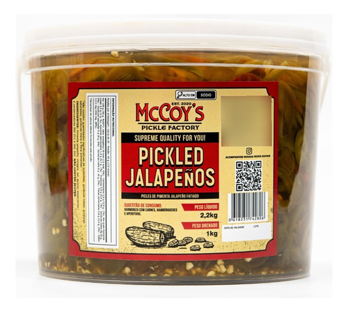 Picles De Pimenta Jalapeño - Pickled Jalapeños Mccoy's 2,2kg