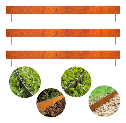 Imagen 1 de 10 de Flejes Canteros Chapa Para Bordes Y Caminos 3u De 100x6.5cm