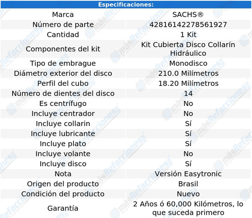 Embrague General Motors Meriva 1.8 Lts. Mpfi Easytronic 2006