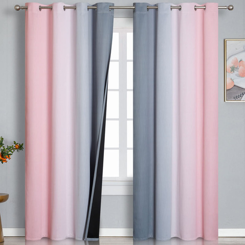 Cortinas Opacas Color Rosa Y Gris De 84 Pulgadas De Largo, C