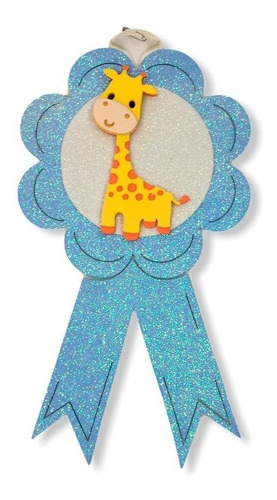 Distintivo Listón De Jirafa Para Baby Shower En Fomi Azul