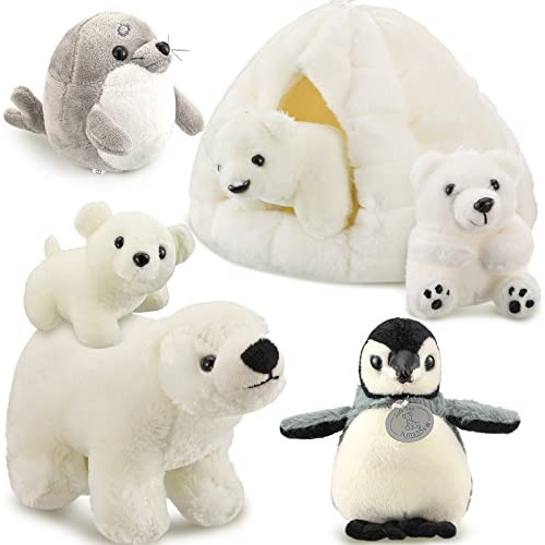 Conjunto De 7 Peluches De Osos Polares, Incluye Peluche...