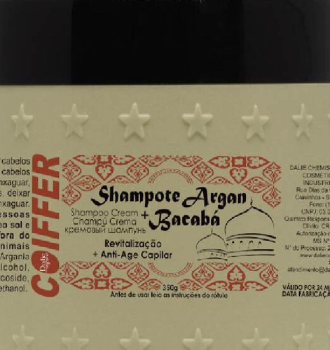 Shampote Argan Coiffer 350g Limpa Nutre E Hidrata Os Cabelos