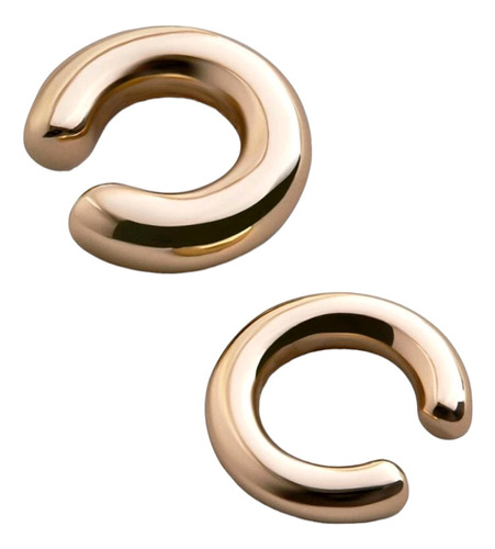 Par Aros Earcuff A Presion Dorados, Baño De Oro 18k Modernos