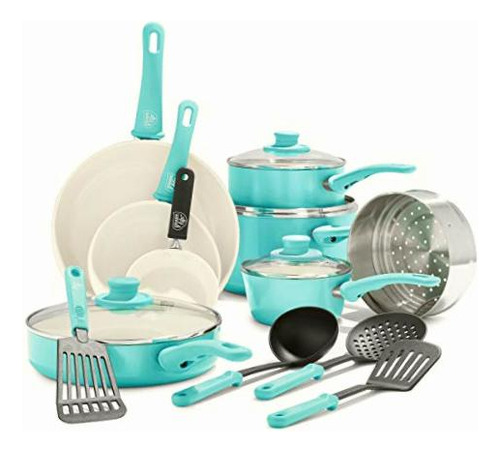 Set de Utensilios de Cocina Antiadherentes de Cerámica Soft Grip de 16 piezas  Color azul 