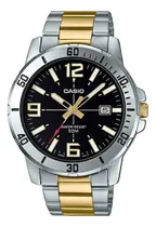 Comprar Reloj Pulsera Casio Analógico Con Correa De Acero Inoxidable Color Plateado\u002Foro - Fondo Negro - Bisel Plateado