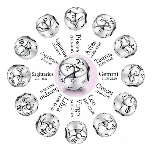 Charm Plata 925 Signo Zodiaco Constelación Dije Para Pulsera