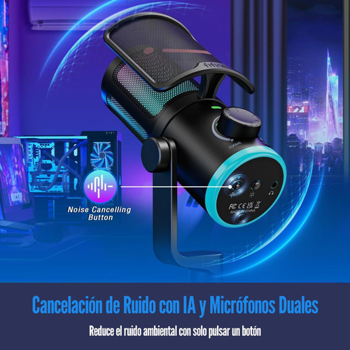 Micrófono Fifine Ampligame Am6 Rgb Usb Cardioide - Black