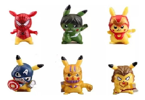 6 Figuras Pokemon Pikachu Avengers Vengadores Cosplay Set