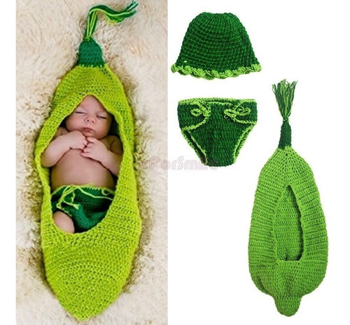 Imagem 1 de 5 de Conjunto Newborn Croche Vagem Ervilha Verde - Casulo Rede