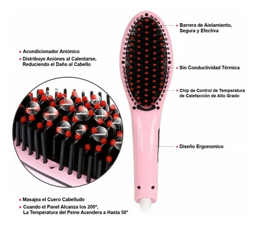 Imagen 5 de 8 de Cepillo Alaciador Cabello Peine Plancha De Ceramica Caliente
