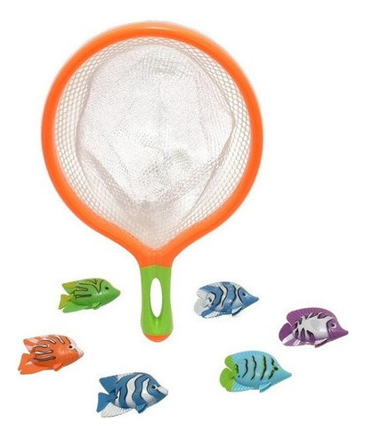 Juego Para Pileta De Atrapar Peces Con Red Mas 6 Peces Pesca