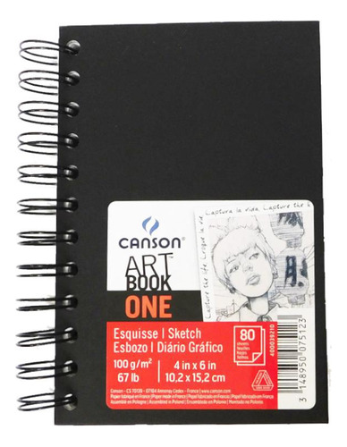 Caderno Sketch Canson Art Book One 100g A6 80 Folhas Espiral