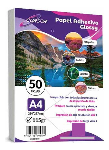 Papel Adhesivo Glossy A4 / 115g / 50 Hojas Esn 1242400