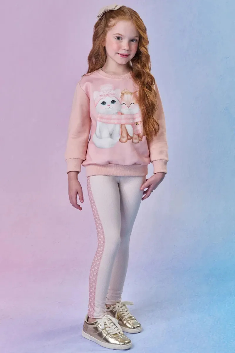 Conjunto Gatinho E Calça Legging Em Termoskin - Infanti Rosa-claro 02