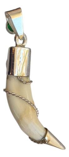 Colmillo De Coyote Encaquillado En Plata 925 San Judad Tadeo Verde (Usado)