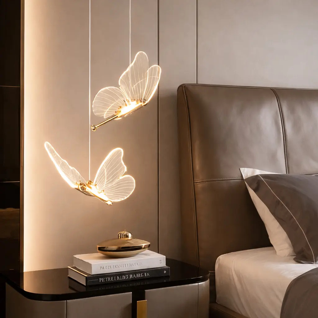 Luminária Pendente LED em Formato de Borboleta, Luminária Decorativa Moderna com Design Elegante 110–265V, Ideal para Quartos, Mesas de Cabeceira e Corredores, Tieesa Dourado