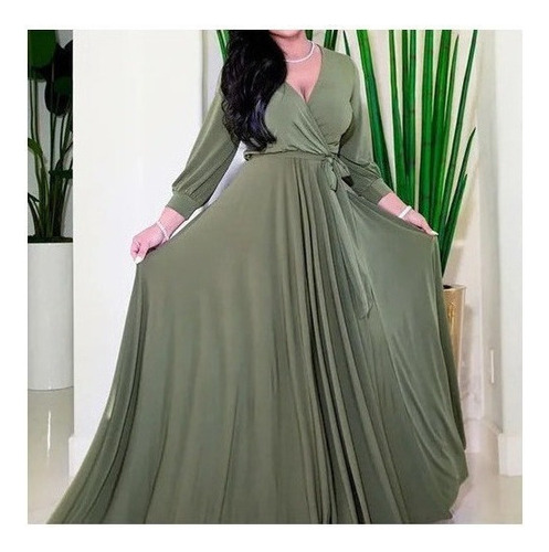 Nuevo Vestido Suelto Plisado De Manga Larga Con Cuello En V