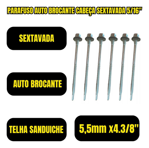 100 Parafuso Auto Brocante 5/16 Telha Sanduiche 5,5mmx4.3/8