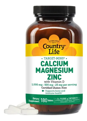 Calcio Magnesio Zinc Con Vitamina D 1000 Mg 500 Mg 25 Mg 180