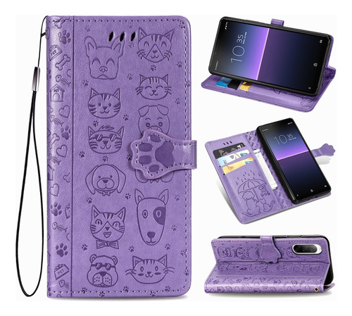 For Sony Xperia 10 Ii Cute Cat And Dog Embossed Horizontal F