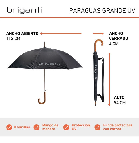 Paraguas Grande Madera Briganti Automático Lluvia Acc07256
