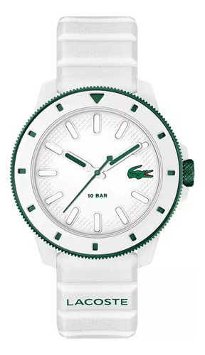 Reloj Lacoste Hombre 2011415 12.12 Scuba Malla Blanco Bisel Verde Fondo Blanco