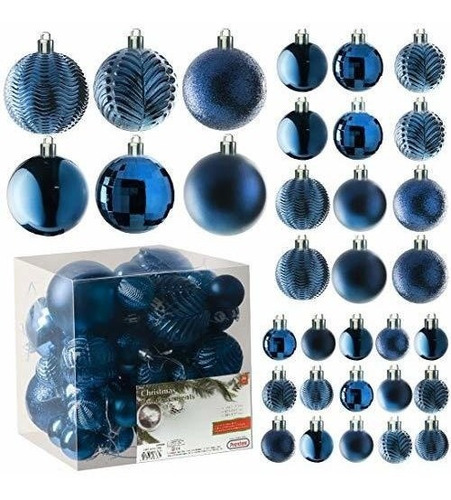 Bolas Para Arbol De Navidad X36u.- 4/6/8cm- Azul Noche