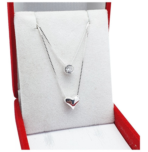 Conjunto Cadena Y Dije Plata 925 Corazón Inflado 