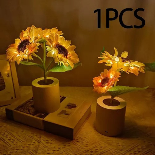 Luz De Noche De Girasol En Maceta, Elegante, Portátil Para