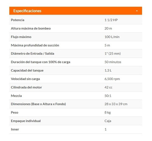 Motobomba Truper 1x1 1.5hp Autocebante A Gasolina, 2 Tiempos