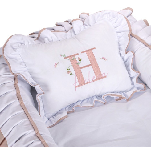 Ninho Redutor Berço Personalizado Floral 100% Algodão 2 Pç Cor Rosa-pálido