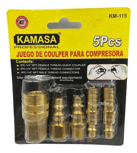 Set Acoples Rapido Para Compresor Conexiones 5 Pz Kamasa