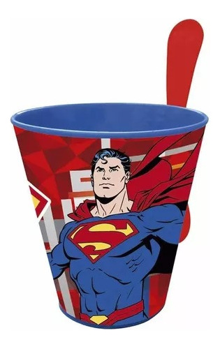 Taza Plastica Con Cuchara Superman Licencia Oficial Lj021