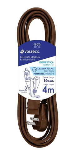 Extension Elec Domestica 2 X 16 Awg 4 Mts  Marron Volteck