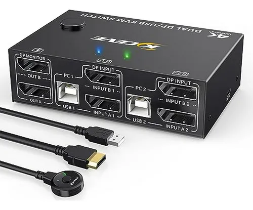 Conmutador Kvm Displayport 1 4 Para 2 Computadoras Y 2 Monit