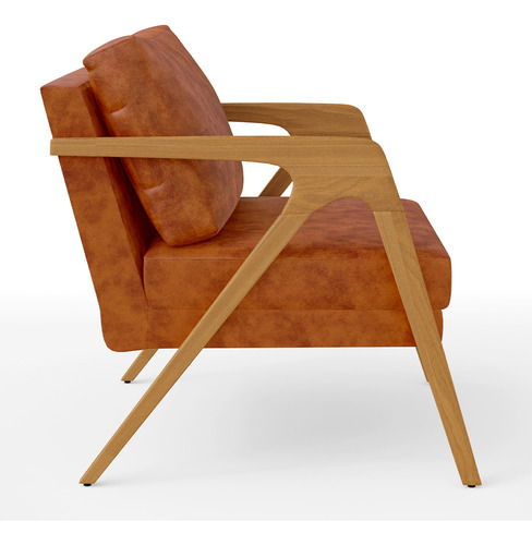 Kit 03 Poltronas Pietra Estrutura Madeira Couríssimo Camel Desenho Do Tecido Liso