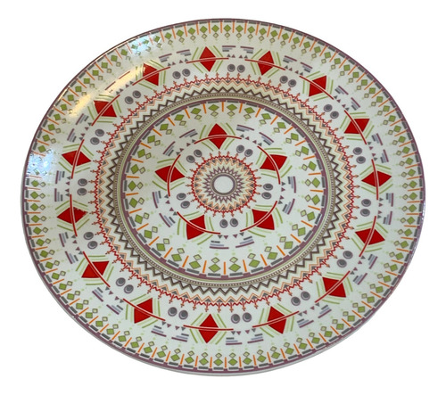 Plato Plano De Porcelana 26cm Diseño Rojo Y Verde