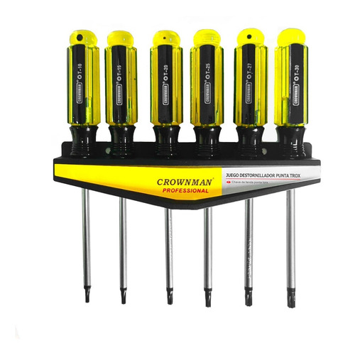 Imagen 1 de 3 de Destornillador Punta Torx Con Orificio 6 Pcs Seguridad