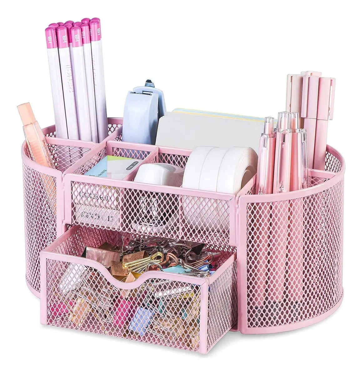 Rganizador De Escritorio Con 8 Compartimentos Y 1cajón Color Rosa