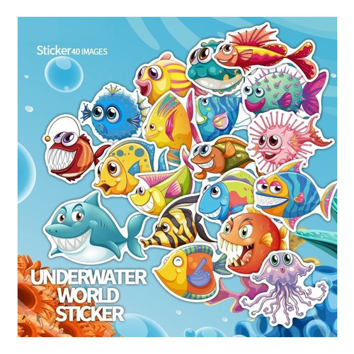 Peces 40 Pvc Stickers Calcomanias