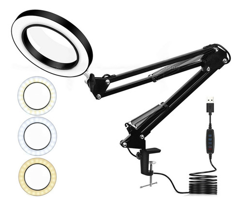 Lámpara Led De Escritorio Con Lupa De 10x Con Brazo Pedestal