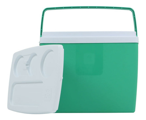 Cooler Caixa Termica Bebidas verde 18l mesa branca