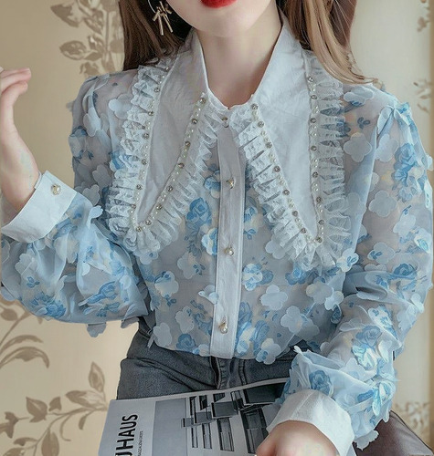 Camisa Dulce Con Cuello De Muñeca Para Mujer, Versión Corean